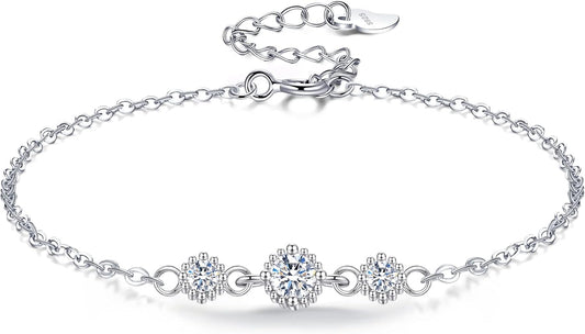 Elegant Sterling Silver Bracelet for Women – Dainty Adjustable Chain with Sparkling Crystals